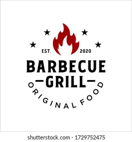 Vintage Retro Rustic BBQ Grill, Barbecue, Barbeque Label Stamp Logo design vector