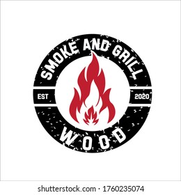 Vintage Retro Rustic BBQ Grill, Barbacoa, Barbeque Label Stamp vector de diseño