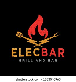 logotipo de parrilla y bar de estilo rústico vintage