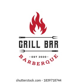 Design-Logo-Vorlage Barbecue, Grill und Grill, Steak House Emblem Premium Vektorgrafik