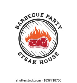 diseño planilla de logotipo barbacoa, bbq y grill, emblema de la casa de vapor ilustración vectorial premium