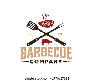 Vintage Retro Rustic BBQ Grill, Barbecue, Barbeque Label Stamp Logo design vector