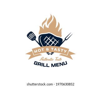 Vintage Retro Rustic BBQ Grill, Barbecue, Barbeque Label Stamp Logo design vector