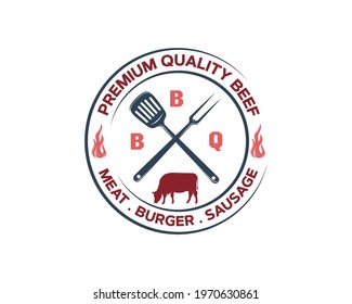 Vintage Retro Rustic BBQ Grill, Barbecue, Barbeque Label Stamp Logo design vector