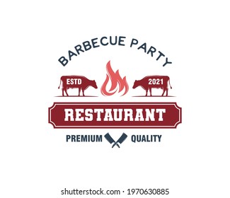 Vintage Retro Rustic BBQ Grill, Barbecue, Barbeque Label Stamp Logo design vector