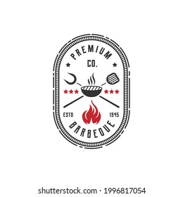 Vintage Retro rustic BBQ Grill, Barbecue, Barbeque Label Stamp Logo design vector