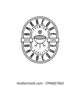 Vintage Retro rustic BBQ Grill, Barbecue, Barbeque Label Stamp Logo design vector