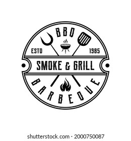 Vintage Retro Rustic BBQ Grill, Barbecue, Barbeque Label Stamp Logo design