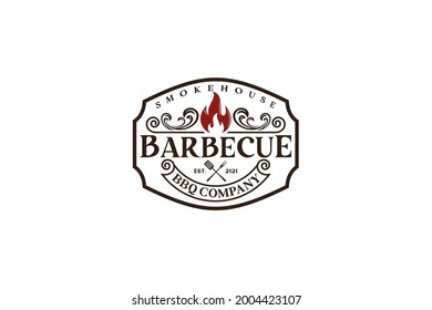 Vintage Retro Rustic BBQ Grill, Barbecue, Barbeque Label Stamp Logo design