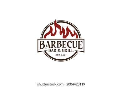 Vintage Retro Rustic BBQ Grill, Barbecue, Barbeque Label Stamp Logo design
