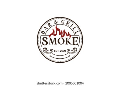 Vintage Retro Rustic BBQ Grill, Barbecue, Barbeque Label Stamp Logo design