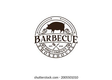 Vintage Retro Rustic BBQ Grill, Barbecue, Barbeque Label Stamp Logo design