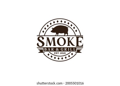 Vintage Retro Rustic BBQ Grill, Barbecue, Barbeque Label Stamp Logo design