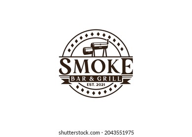 Vintage Retro Rustic BBQ Grill, Barbecue, Barbeque Label Stamp Logo design