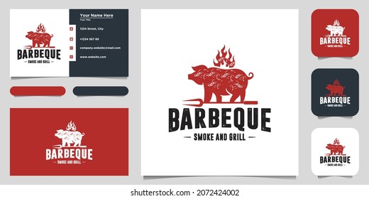 Vintage Retro Rustic BBQ Grill, Barbecue, Barbeque Label Stamp Logo Design Vector. Logo Design And Business Card