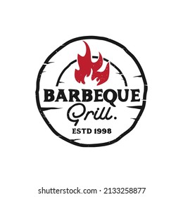 Vintage Retro Rustic BBQ Grill, Barbekyu, Barbeque Label Cap Logo desain vektor