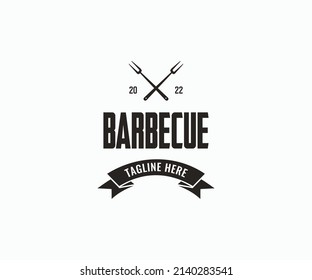 Vintage Retro Rustic BBQ Grill, Barbecue, Barbeque Label Stamp Logo Design Vector.