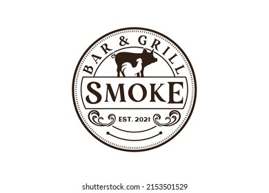 Vintage Retro Rustic BBQ Grill, Barbecue, Barbeque Label Stamp Logo design