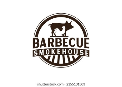 Vintage Retro Rustic BBQ Grill, Barbecue, Barbeque Label Stamp Logo design