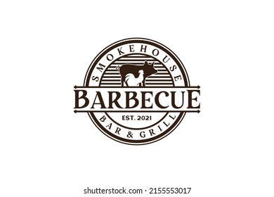 Vintage Retro Rustic BBBQ Grill, Grill, Barbeque Label-Logo-Design