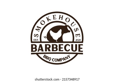 Vintage Retro Rustic BBQ Grill, Barbecue, Barbeque Label Stamp Logo design