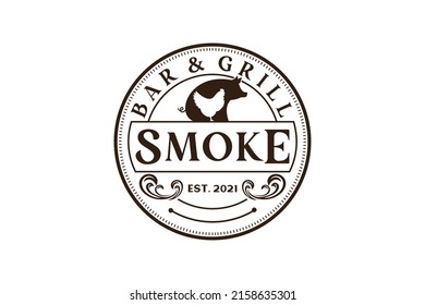 Vintage Retro Rustic BBQ Grill, Barbecue, Barbeque Label Stamp Logo design