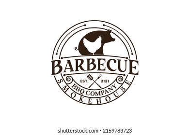 Vintage Retro Rustic BBQ Grill, Barbecue, Barbeque Label Stamp Logo design