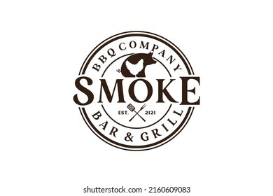 Vintage Retro Rustic BBQ Grill, Barbecue, Barbeque Label Stamp Logo design