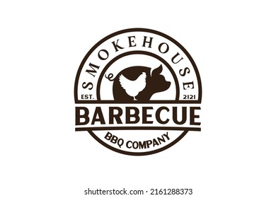 Vintage Retro Rustic BBQ Grill, Barbecue, Barbeque Label Stamp Logo design