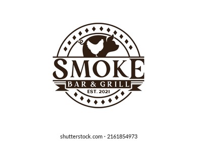 Vintage Retro Rustic BBQ Grill, Barbecue, Barbeque Label Stamp Logo design