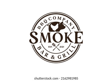 Vintage Retro Rustic BBQ Grill, Barbecue, Barbeque Label Stamp Logo design