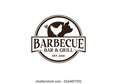 Vintage Retro Rustic BBQ Grill, Barbecue, Barbeque Label Stamp Logo design
