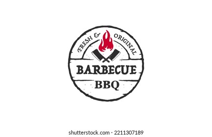 Vintage Retro Rustic BBQ Grill, Barbacoa, Barbeque Label Stamp vector de diseño