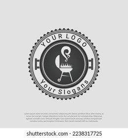 Vintage Retro Rustic BBQ Grill, Barbecue, badge concept Barbeque Label Stamp Logo design vector