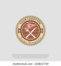 Vintage Retro Rustic BBQ Grill, Barbecue, badge concept Barbeque Label Stamp Logo design vector