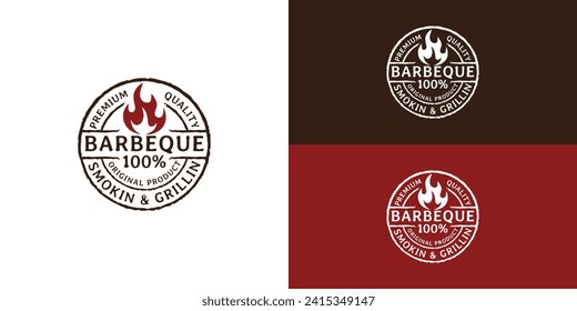 Vintage Retro Rustic BBQ Grill, Barbecue, Barbeque Label Stamp Logo design vector presented with multiple background colors. The logo is suitable for food restaurant logo design inspiration template