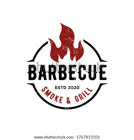 Vintage Retro Rustic BBQ Grill, Barbecue, Barbeque Label Stamp Logo design vector