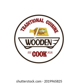 Vintage Retro Rustic Grill and Barbecue Label Stamp Logo Design Vektor. Holz-Logo für traditionelle Küche oder Natur-Nuancen-Küche.