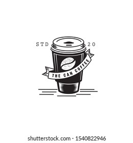 vintage, retro, rustic logo the can coffee, with bean vector