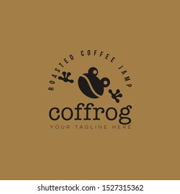 vintage, retro, rustic logo coffrog, with coffee bean as frog's mouth vector