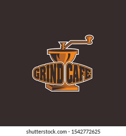 vintage, retro, rustic logo grind cafe, with silhouette grinder vector