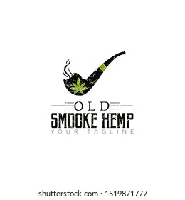 vintage, retro rustic logo old smooke hemp, classic pipe and cannabis style vector