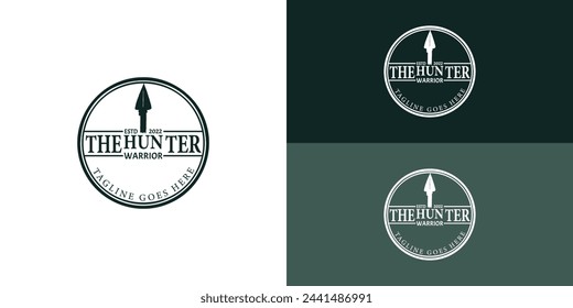 Vintage Retro Rustic Native Arrowhead Spear for Arrow Hunting Hipster Logo Design in deep green color isolated on multiple background colors. The logo is applied for Arrow Hunting Hipster Logo Design