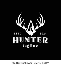 Vintage Retro Rustic Native Pfeilspitze Speer und Hirsch Geweih für Arrow Hunting Hipster Logo