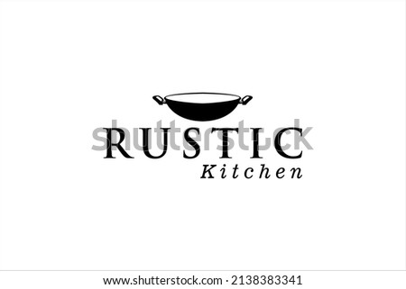 Vintage Retro Rustic Old Skillet Cast Iron for traditional food dish cuisine classic restaurant kitchen logo design