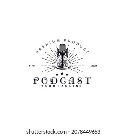 Vintage Retro Rustic podcast logo vector design template inspiration idea
