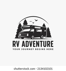 Vintage Retro RV Camper Van Logo Icon Illustration Template On White Background