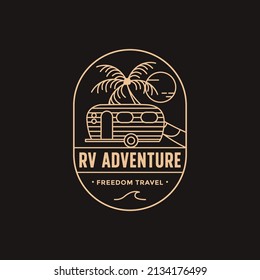 Vintage retro RV camper van logo icon illustration template with line art concept on white background