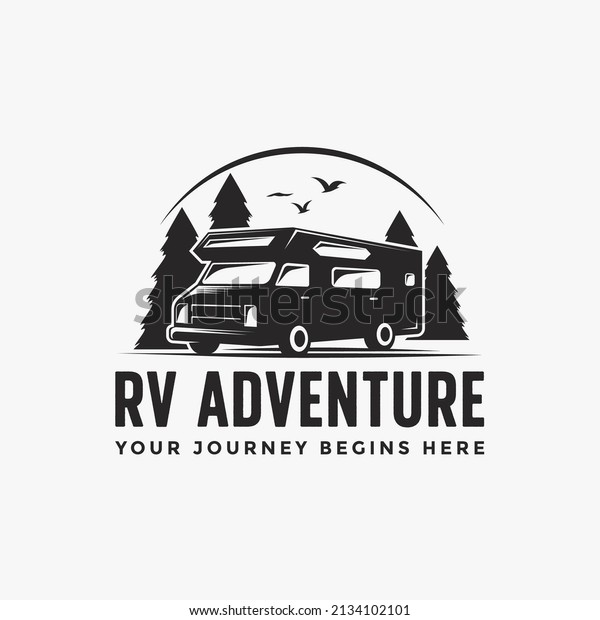 Vintage retro RV camper van logo icon
illustration template on white
background