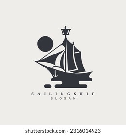 Vintage retro sailing classic ship logo design vector illustration for your brand or business